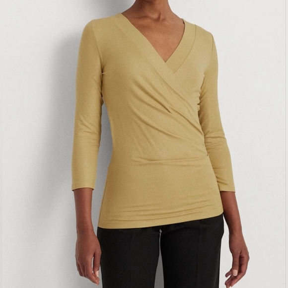 Lauren Ralph Lauren Women's Metallic Jersey Surplice Top 3/4 Sleeve Sz M - Picture 3 of 8